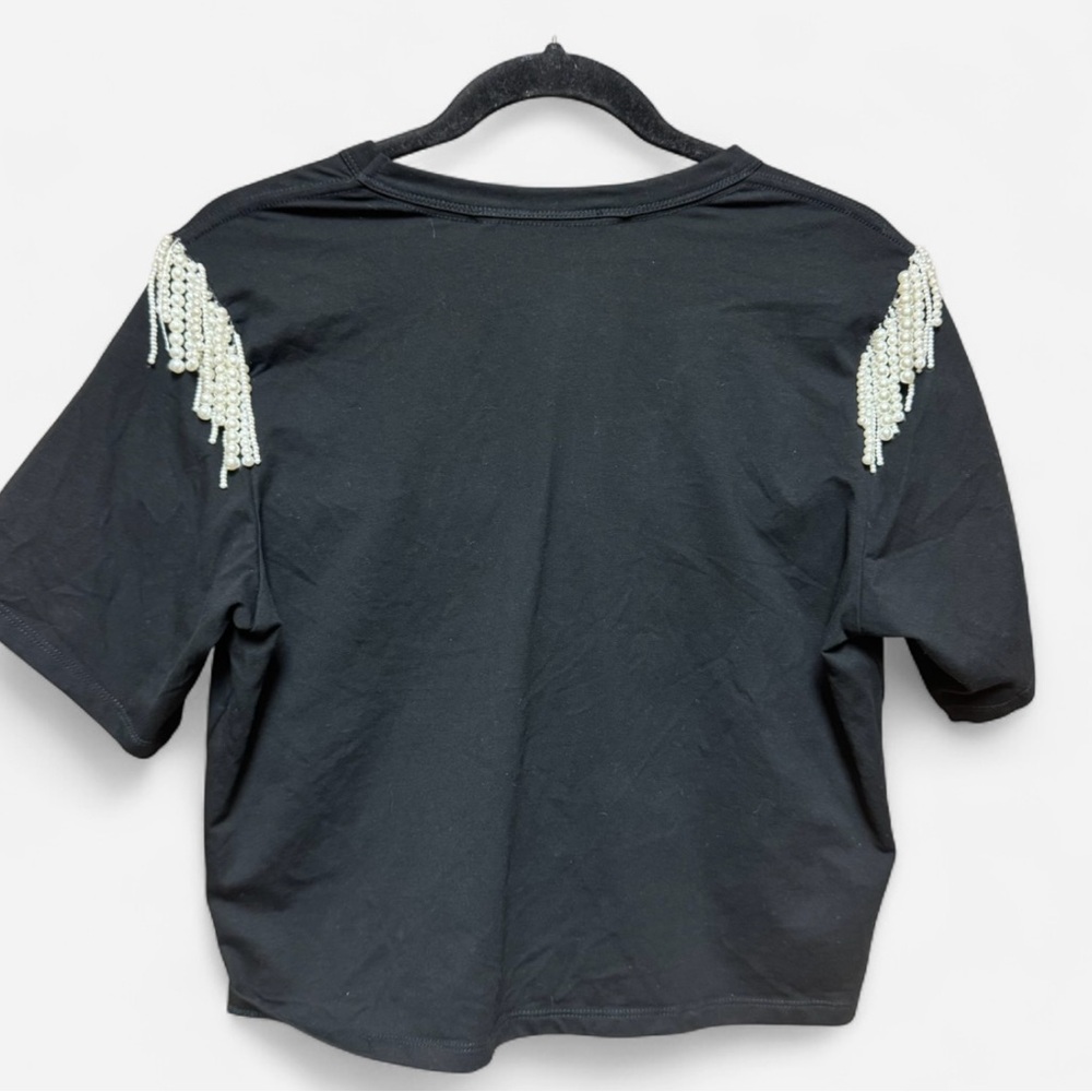 Veronica Beard Rumia Pearl Fringe Embellished Black Top - Picture 3 of 7